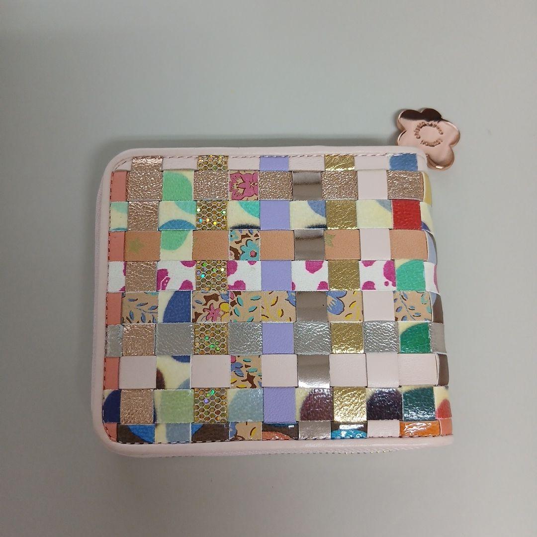 ツモリチサト　エポネコメッシュ ラウンドファスナー2つ折り財布　ピンク