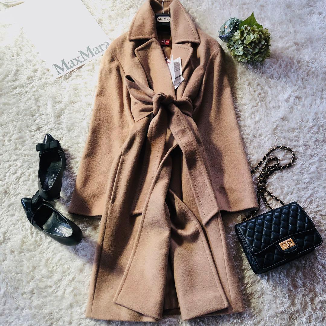 現行25年✨極美品 マックスマーラ ベルテッドコート 女優襟 キャメル