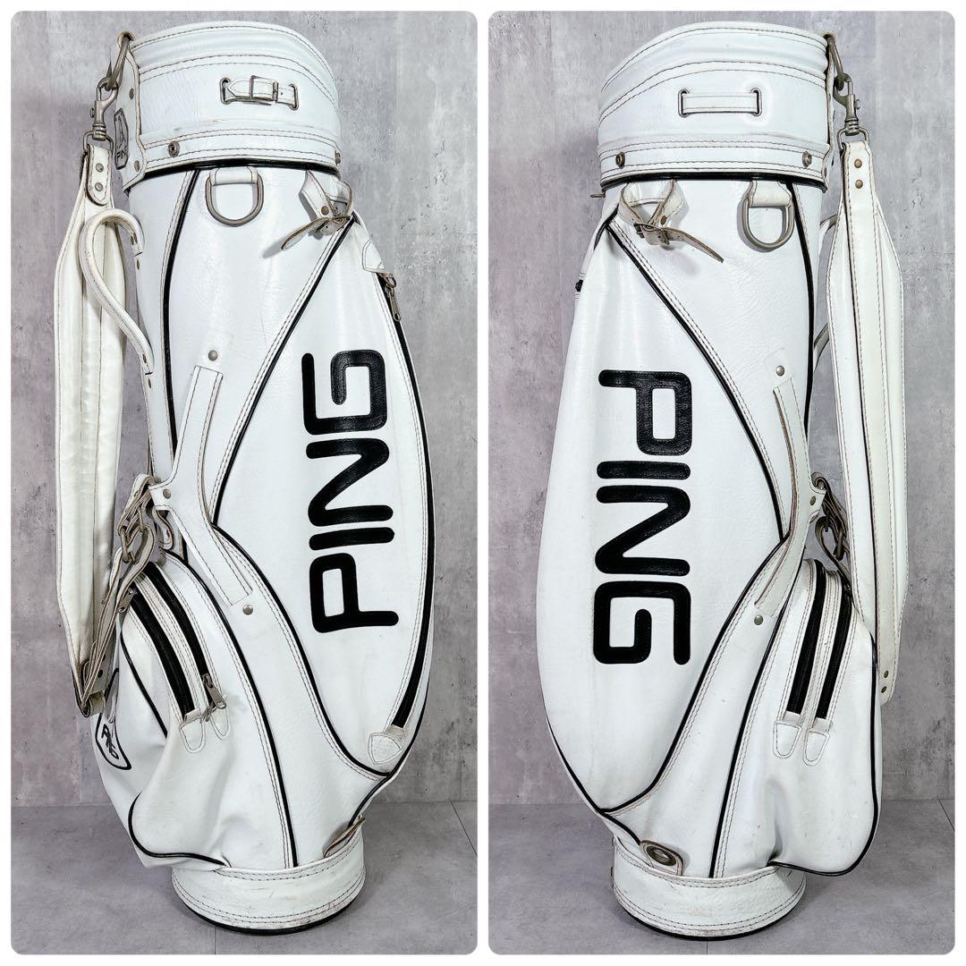 V264 PING ピン キャディバッグ 本体 白 ロゴ レザー ゴルフ用具