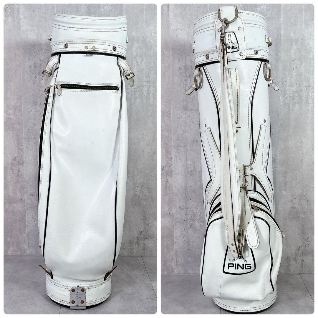V264 PING ピン キャディバッグ 本体 白 ロゴ レザー ゴルフ用具