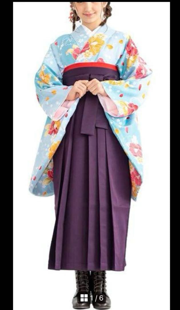 小学生　卒業式　袴4点セット 二尺袖着物&髪飾りセット