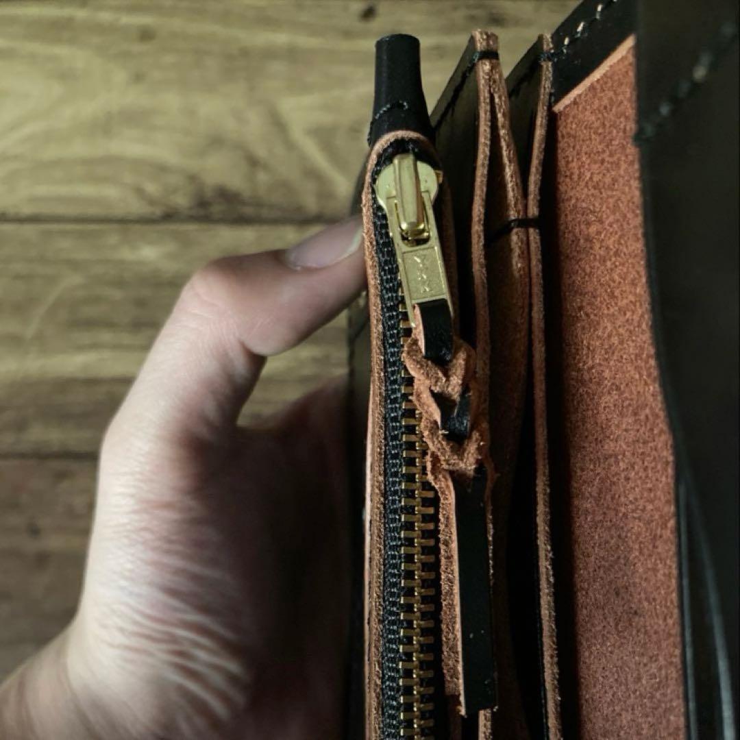 お札を折らずに収納】ミドルトラッカーウォレット 茶芯ブラック【受注