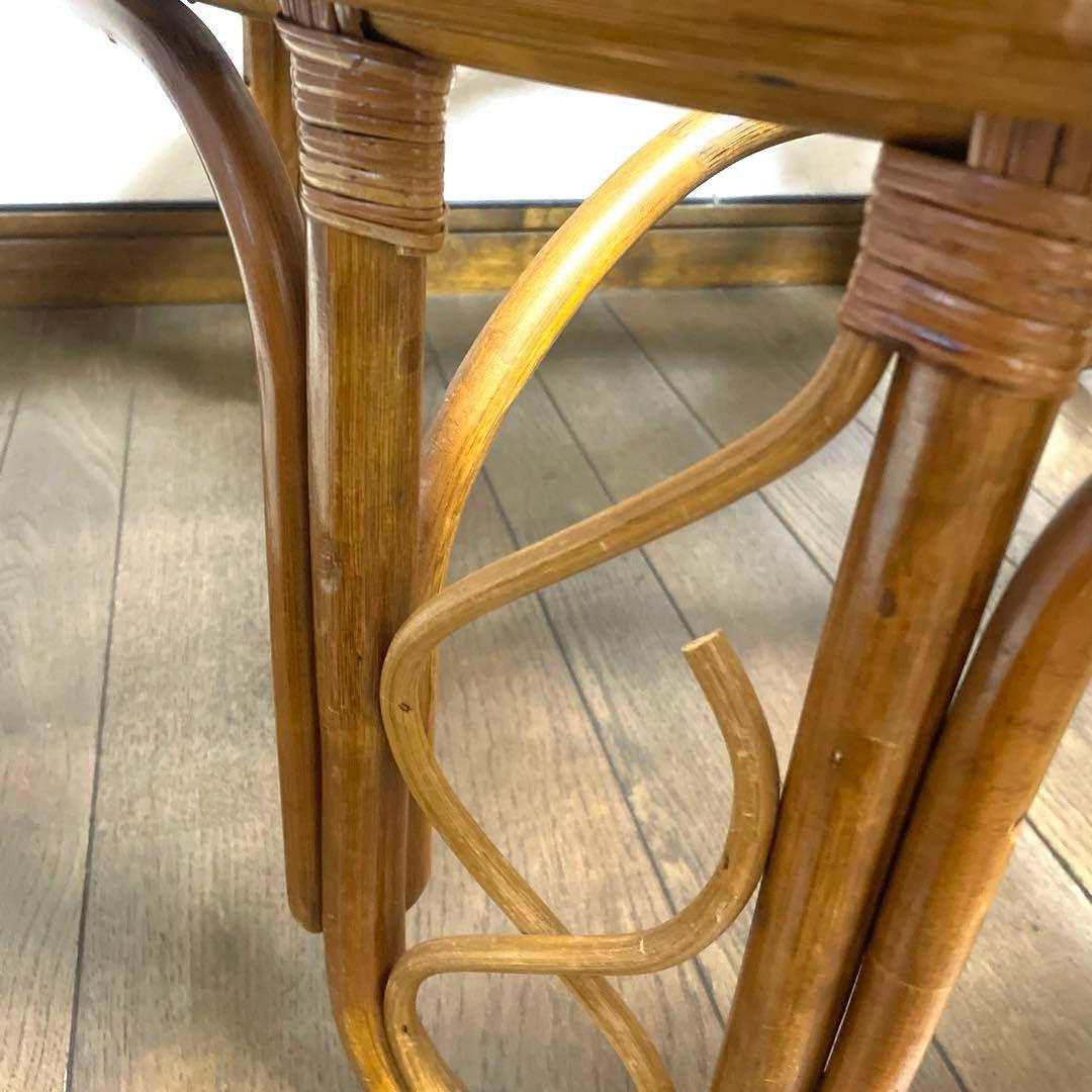 天然籐家具 ナチュラルラタン製ガラステーブル 丸テーブル 円形大判レトロモダン