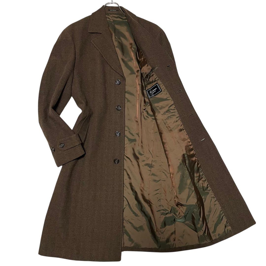 大きいサイズ【vintage】ウール100% マキシ丈チェスターコート 茶 XL