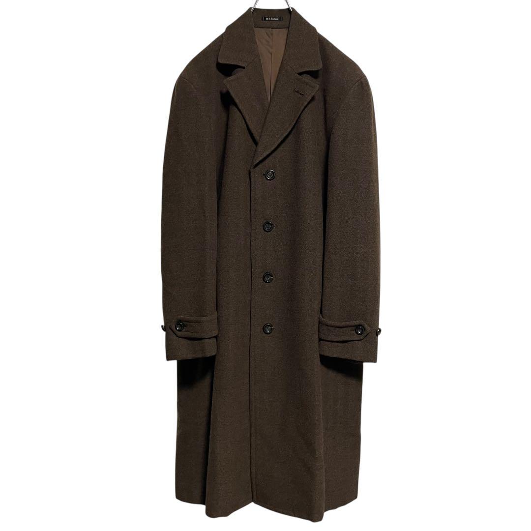 大きいサイズ【vintage】ウール100% マキシ丈チェスターコート 茶 XL