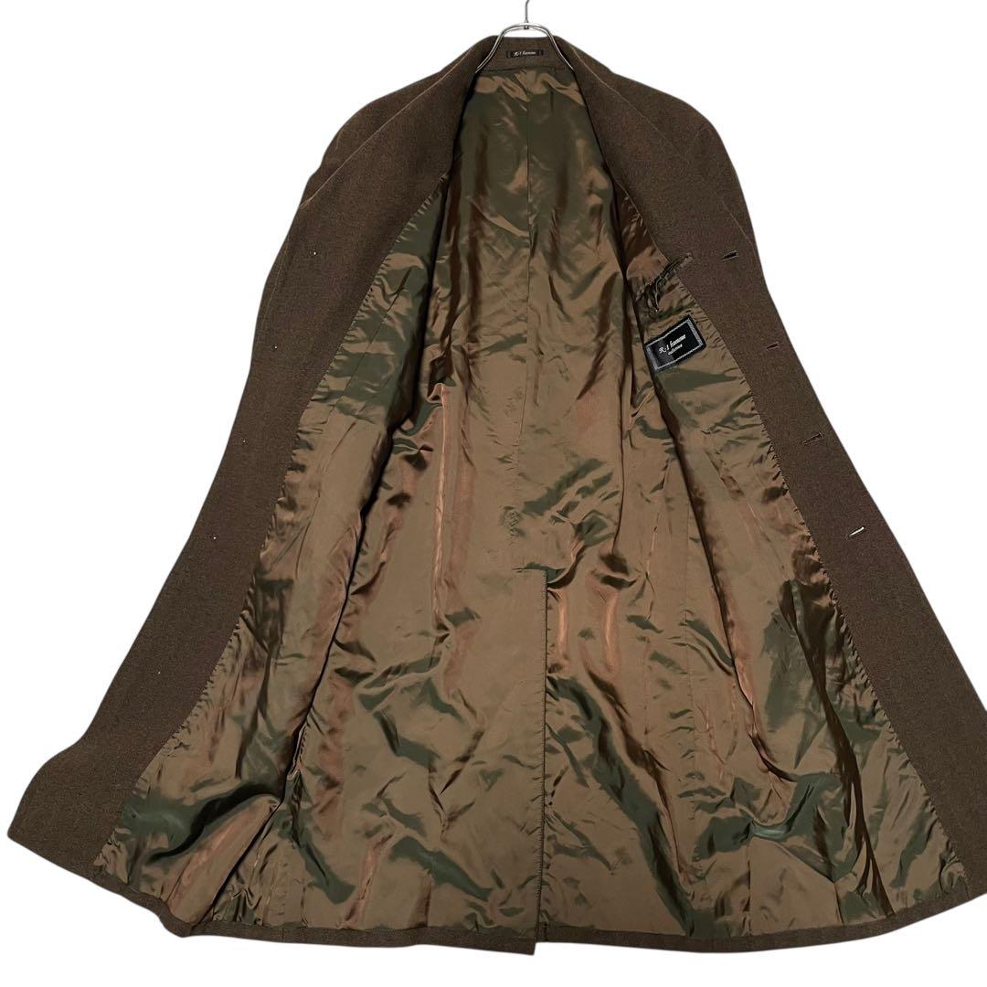 大きいサイズ【vintage】ウール100% マキシ丈チェスターコート 茶 XL