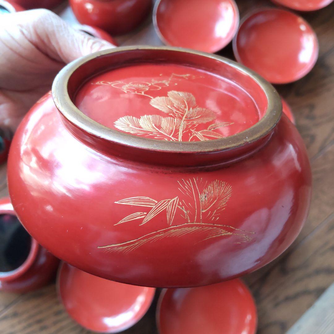 骨董 漆塗り 皆朱 沈金 菓子椀10客