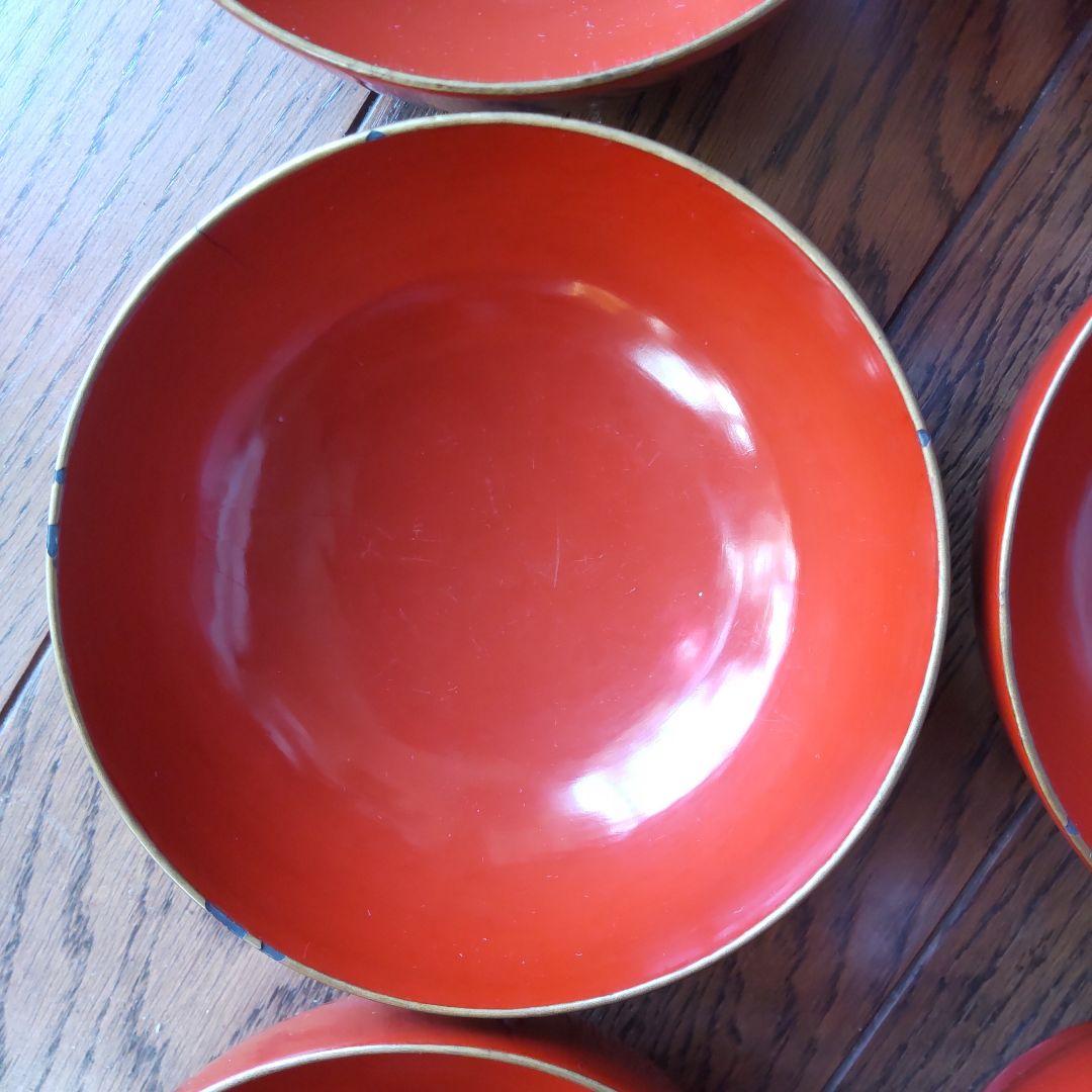 骨董 漆塗り 皆朱 沈金 菓子椀10客