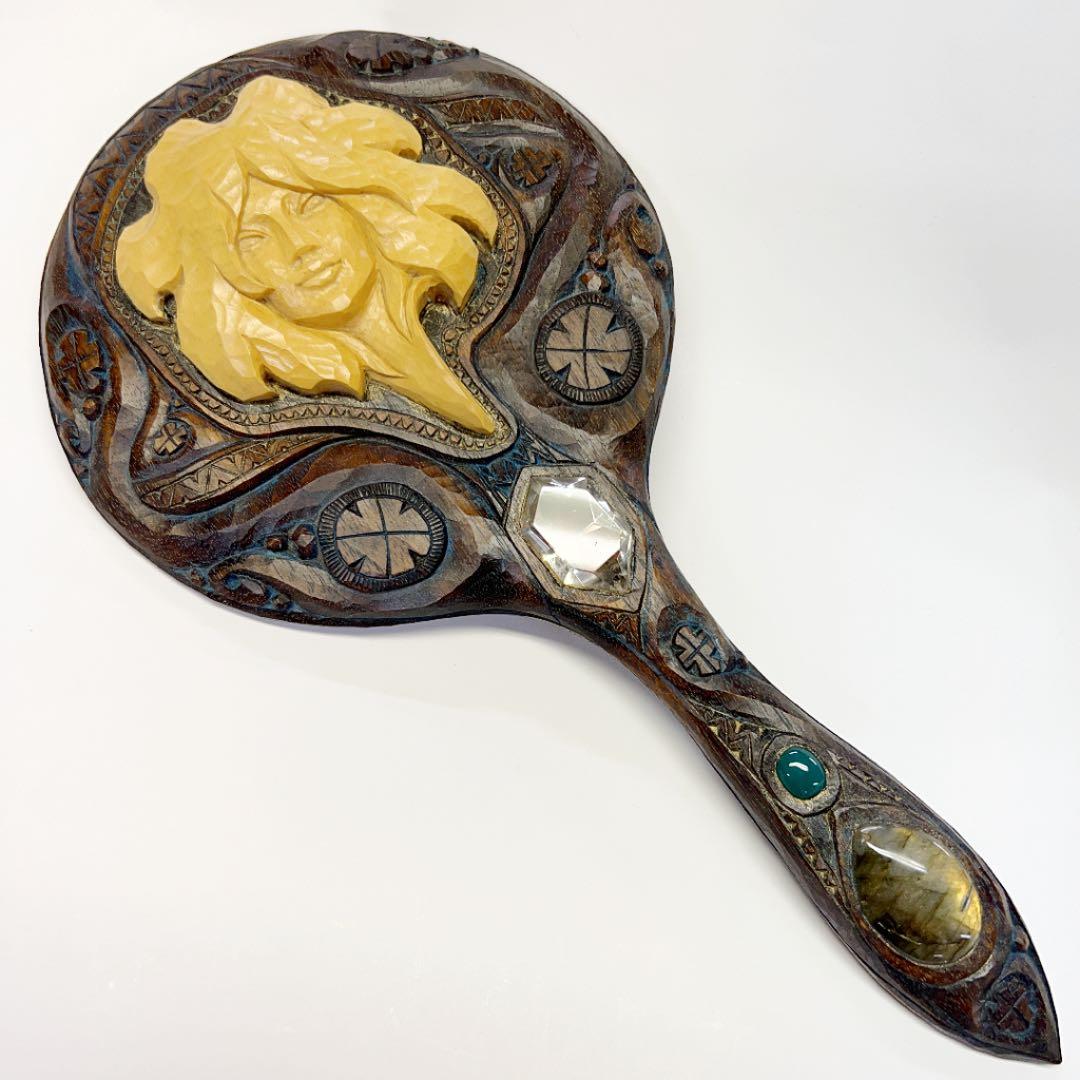 アイヌコタン西田智三さんミラー手鏡天然石赤瑪瑙クリソプレーズオニキス