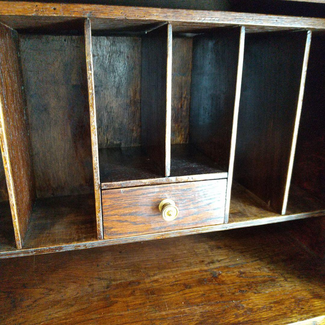 イギリス　アンティーク家具　ビューロー　オーク　本棚　サイドバイサイド