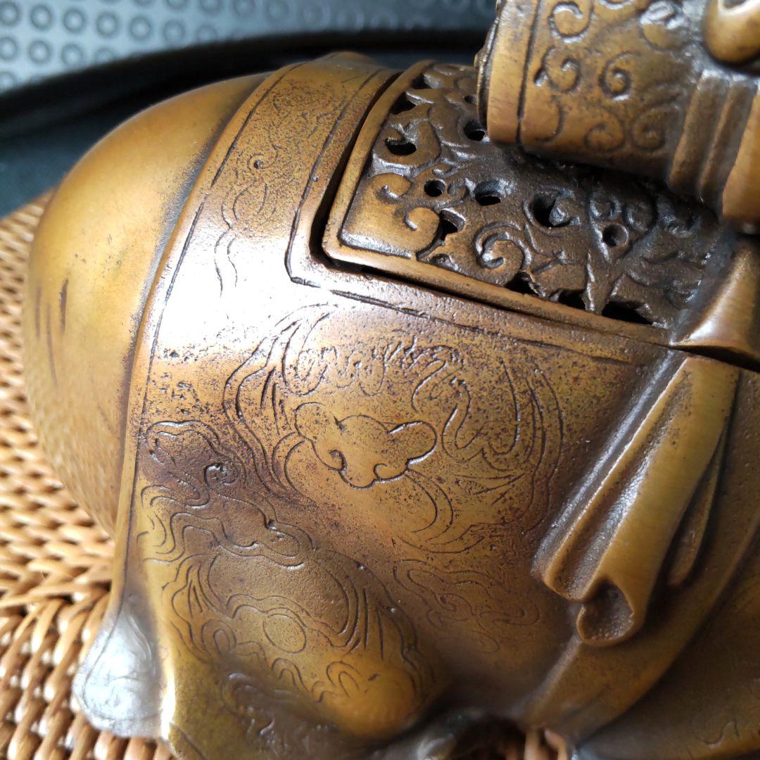 アンティーク！高岡銅器！金工師宗信造 蝋型 銅製鹿香炉！経年美品！