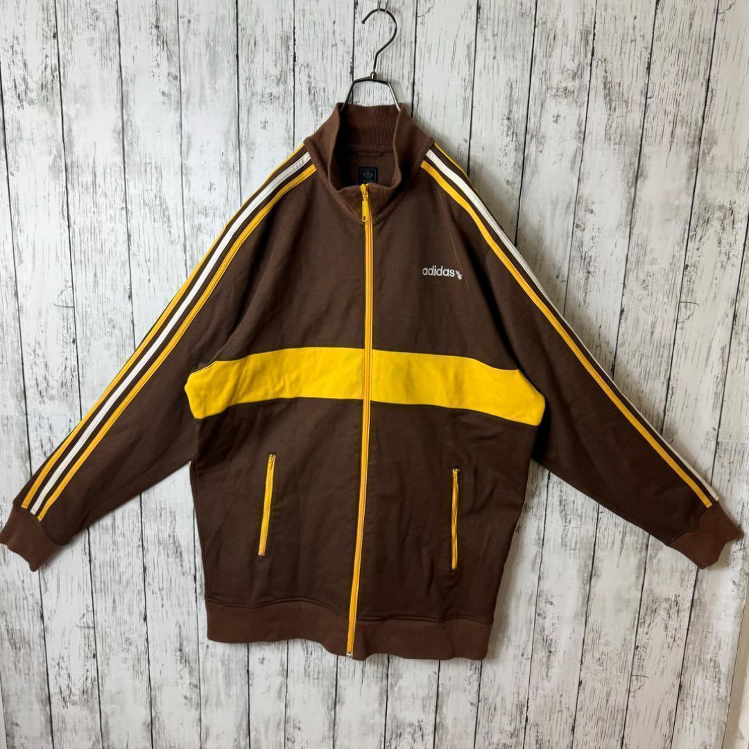 【希少】アディダス ジャージ 3XL 茶色 ブラウン イエロー 黄色 ミニロゴ