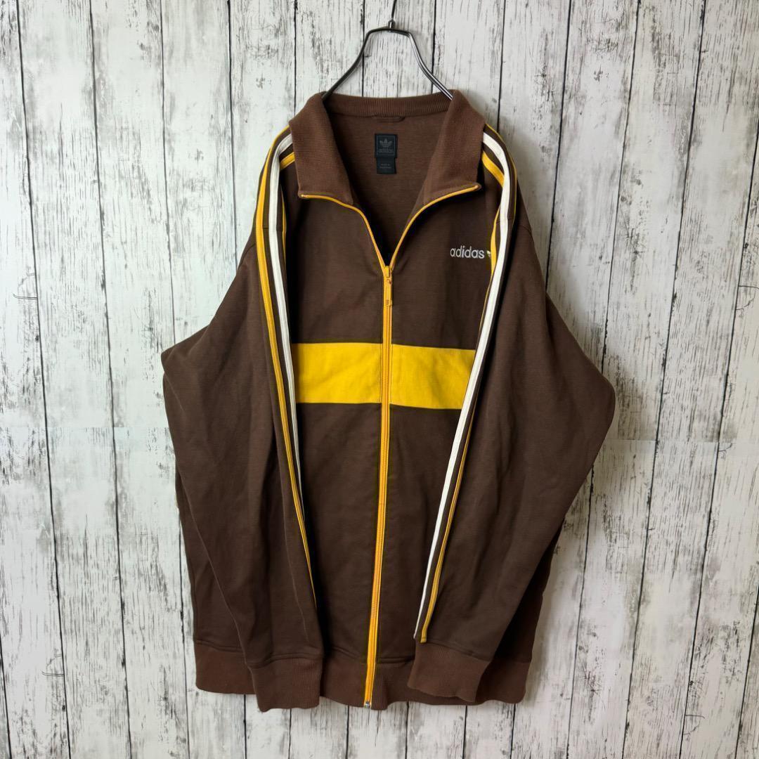 【希少】アディダス ジャージ 3XL 茶色 ブラウン イエロー 黄色 ミニロゴ