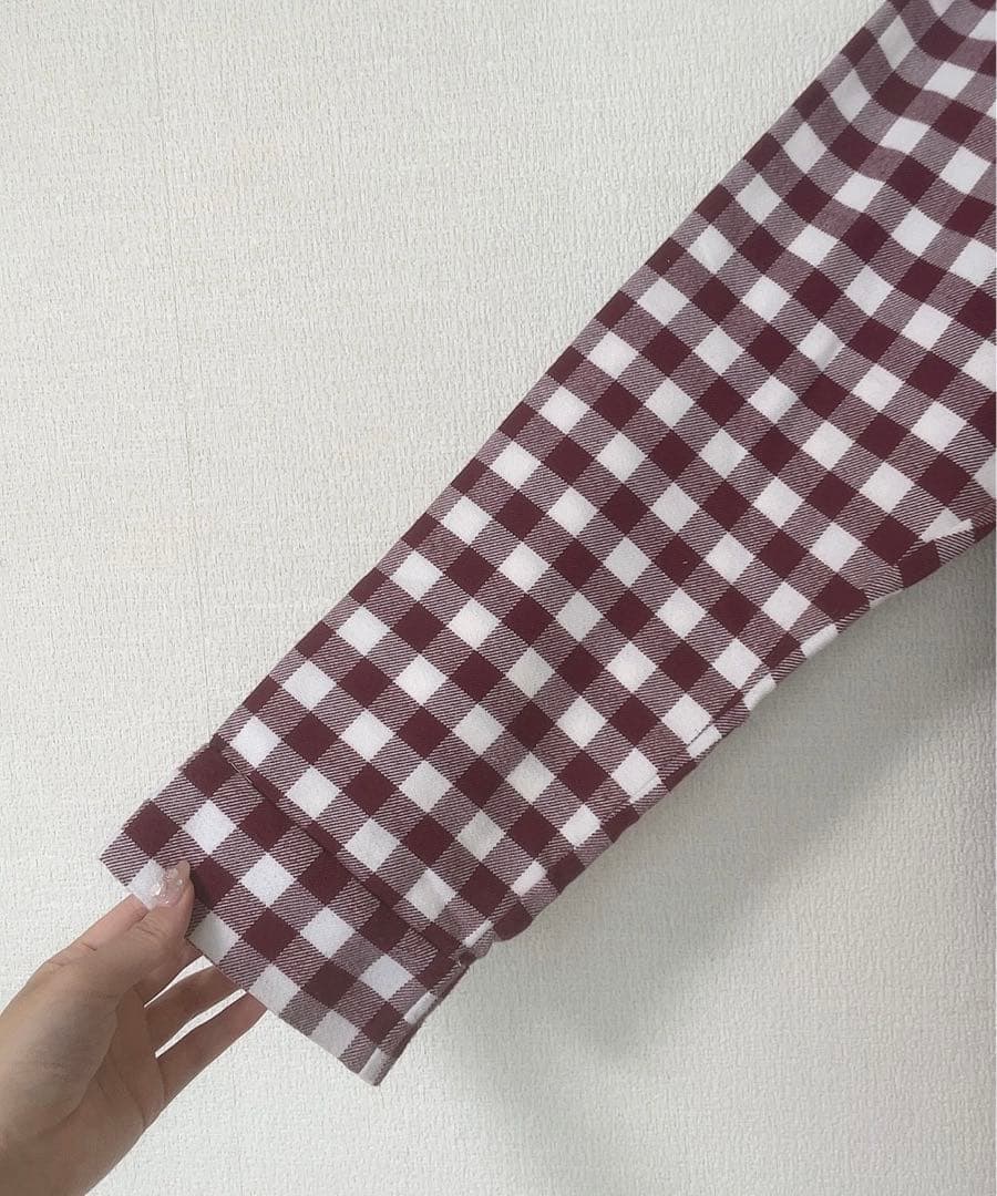 【新品！】ジェラートピケ　ギンガムチェック柄上下長袖パジャマセット　本田翼着用