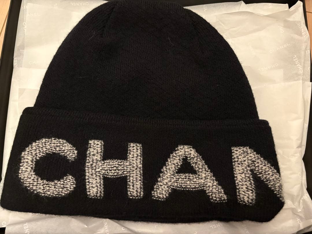 CHANEL シャネル ニット帽 ビーニー ウール70×カシミヤ30 ブラック