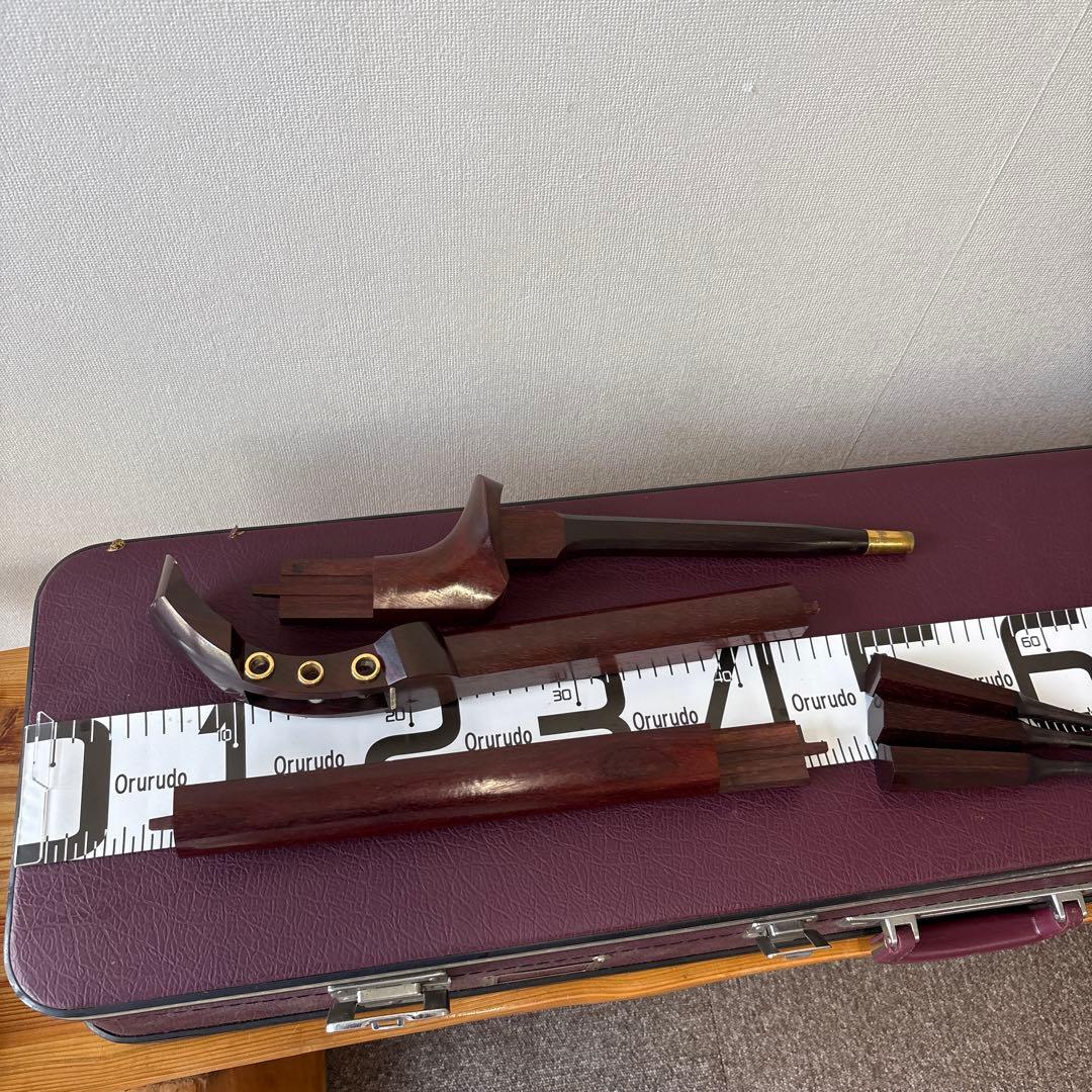 三味線 太棹 紅木 皮破れ ハードケース付き 全長約102cm