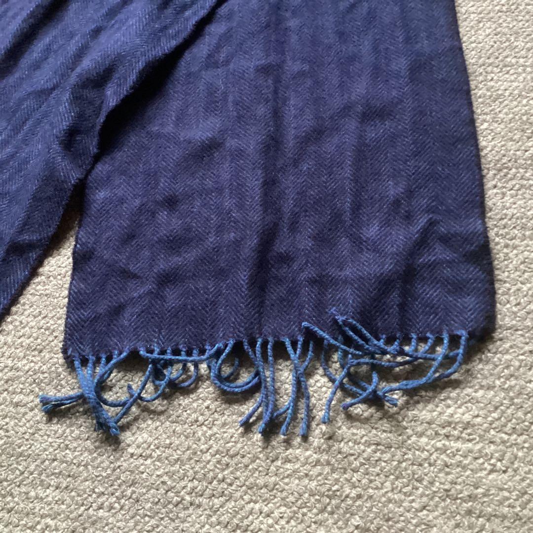 DRAKE'S カシミヤマフラー』 深みの有るブルー ヘリンボーン柄 美品‼️