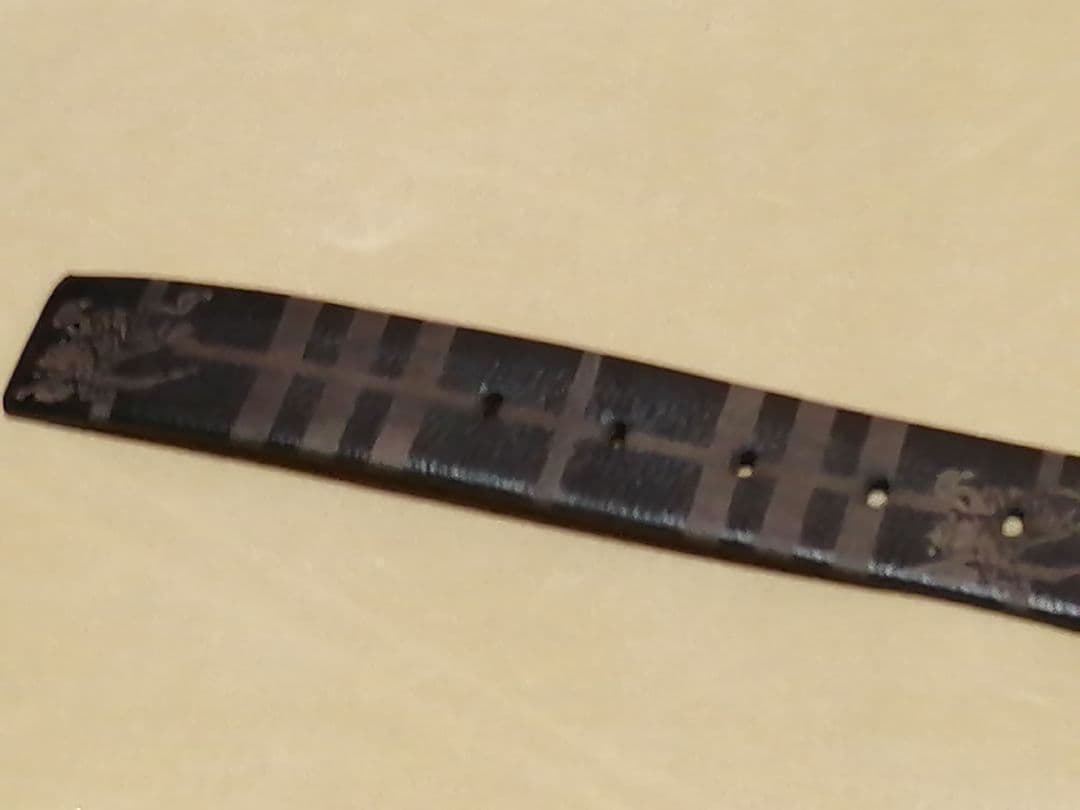 美品　BURBERRY　本革ベルト / 104程 ブラック×単色チェック＆ロゴ柄