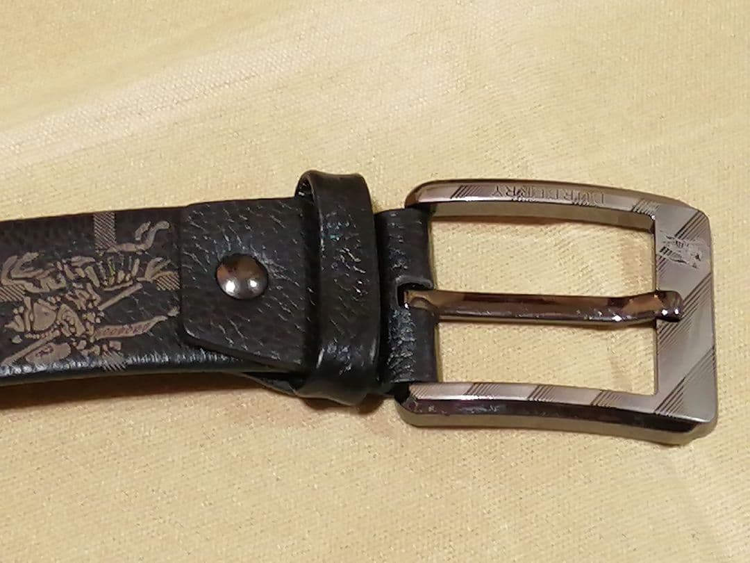 美品　BURBERRY　本革ベルト / 104程 ブラック×単色チェック＆ロゴ柄