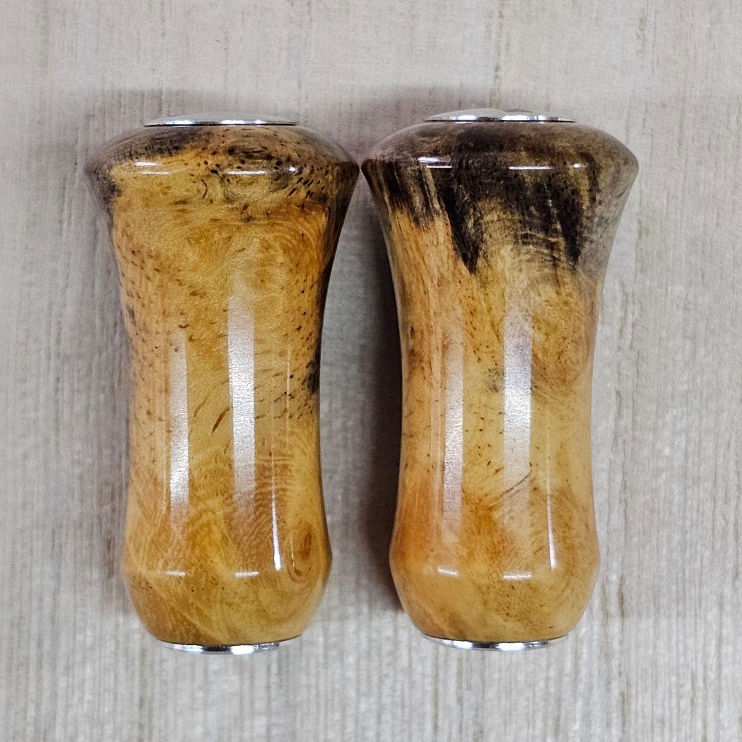 「花梨瘤(青白)カシューうるし仕上げ」手作りウッドハンドルノブ／シマノAダイワS