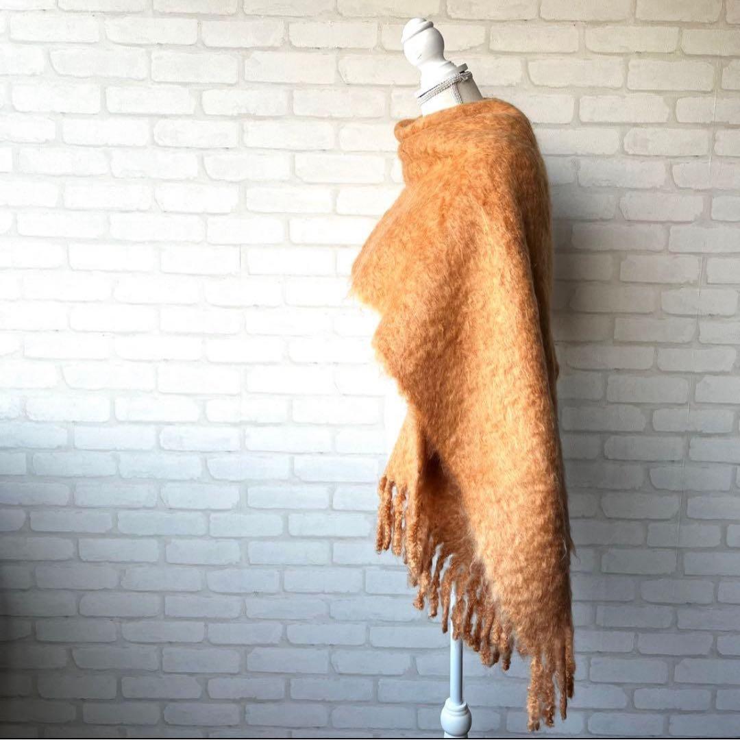 【あめ】ASAUCE MELER／フリンジ 大判ストール《オレンジ》