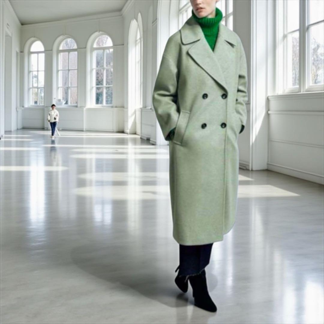 ZARA ダブルブレスト ロングコート チェスターコート グリーン ザラ