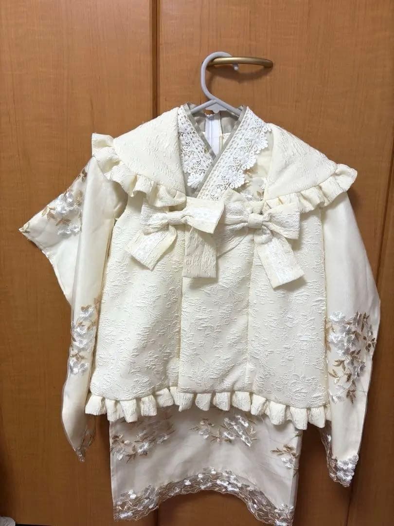 90㎝キャサリンコテージ　七五三 フラワーレース着物ワンピ＆被布セット