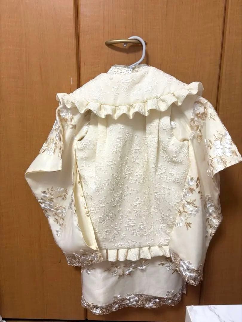 90㎝キャサリンコテージ　七五三 フラワーレース着物ワンピ＆被布セット