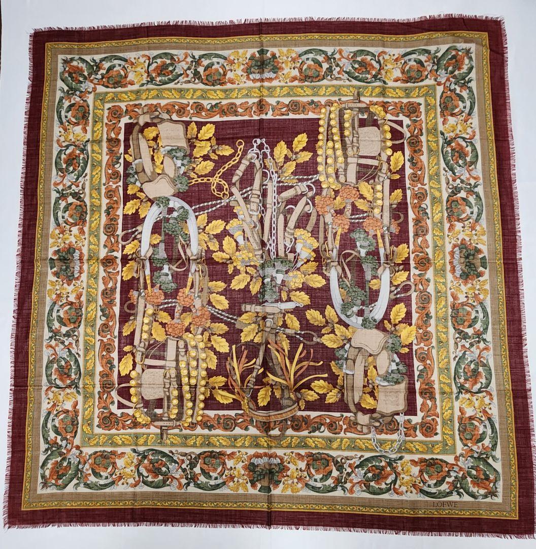★LOEWE★ ストール ショール アナグラム 馬具 木の実 ワインレッド