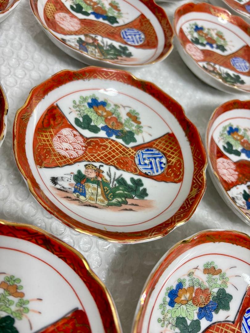 九谷庄三　赤絵　丸紋　小皿　取り皿　陶磁器皿 18枚セット