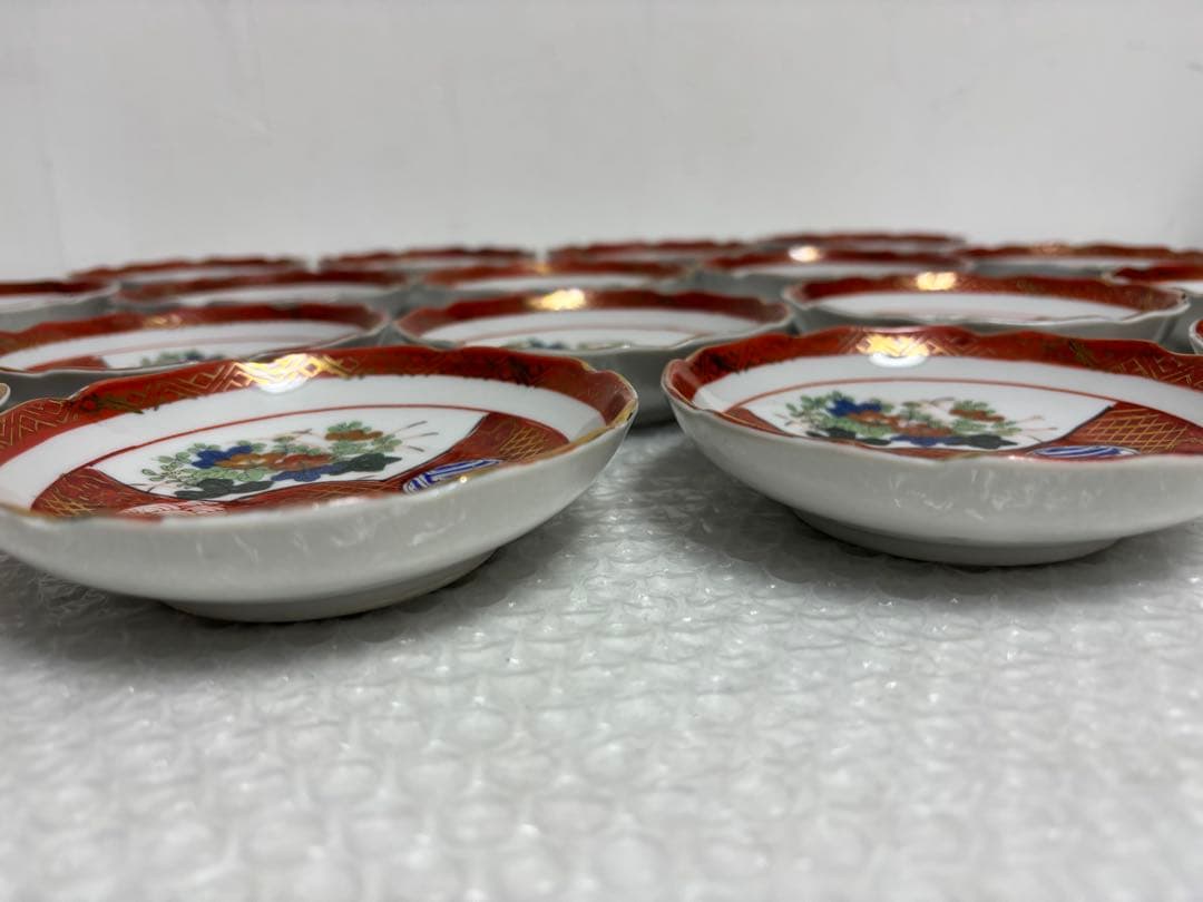 九谷庄三　赤絵　丸紋　小皿　取り皿　陶磁器皿 18枚セット