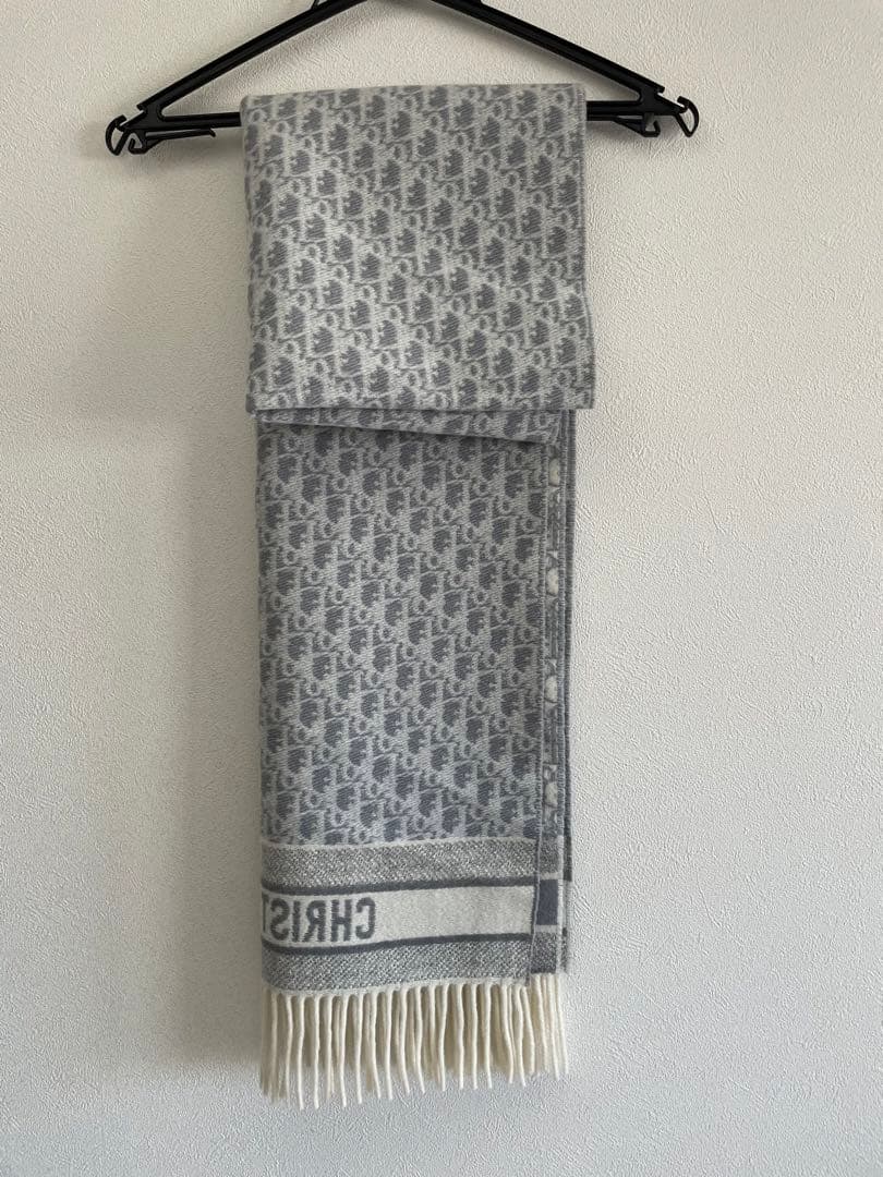 Christian Dior マフラー グレー 50%ラムウール 20%カシミヤ