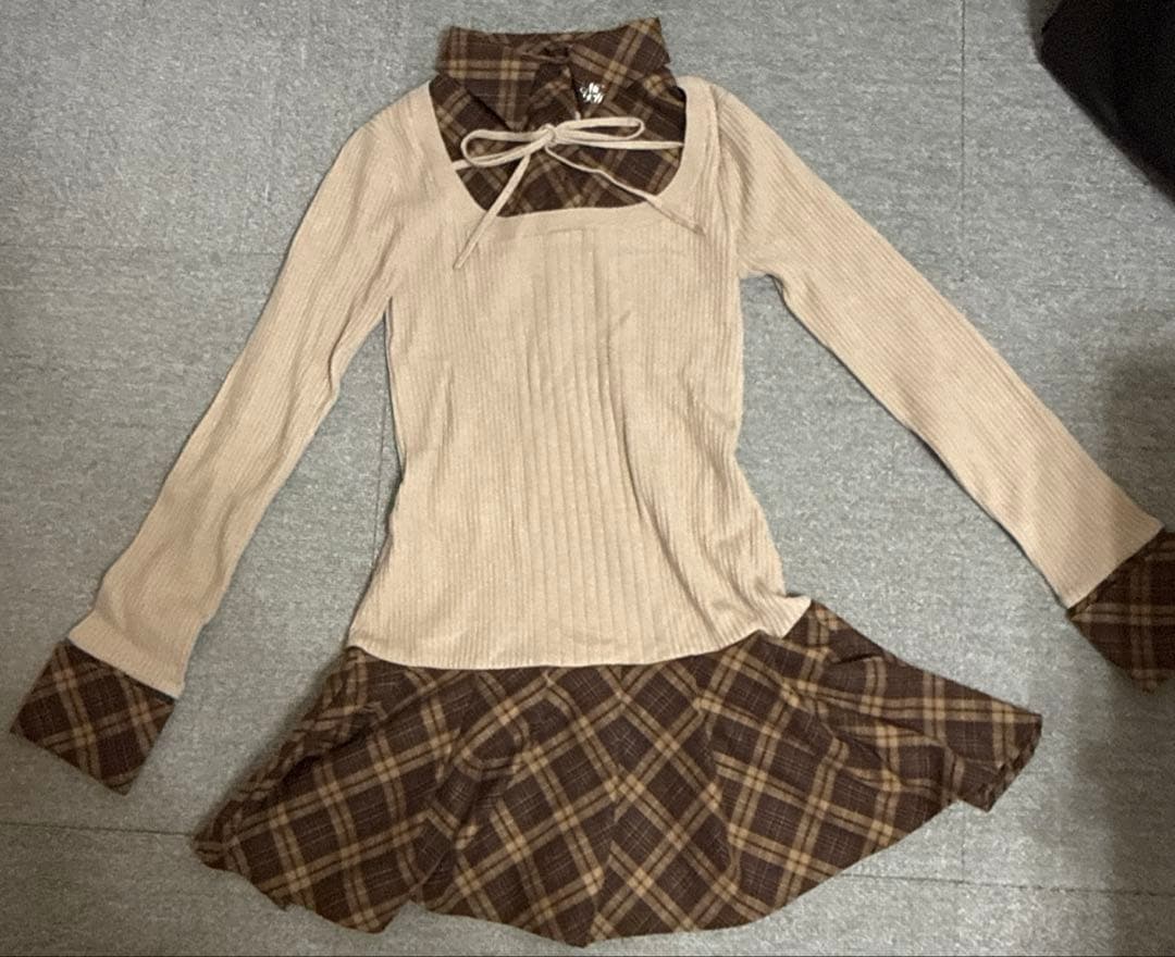 ミシェルマカロン チェックドッキングワンピース