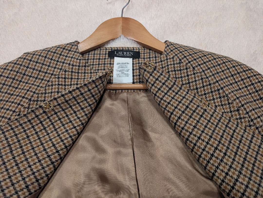 ローレンラルフローレン　ケープコート　ポンチョ　千鳥柄　グレンチェック　金ボタン