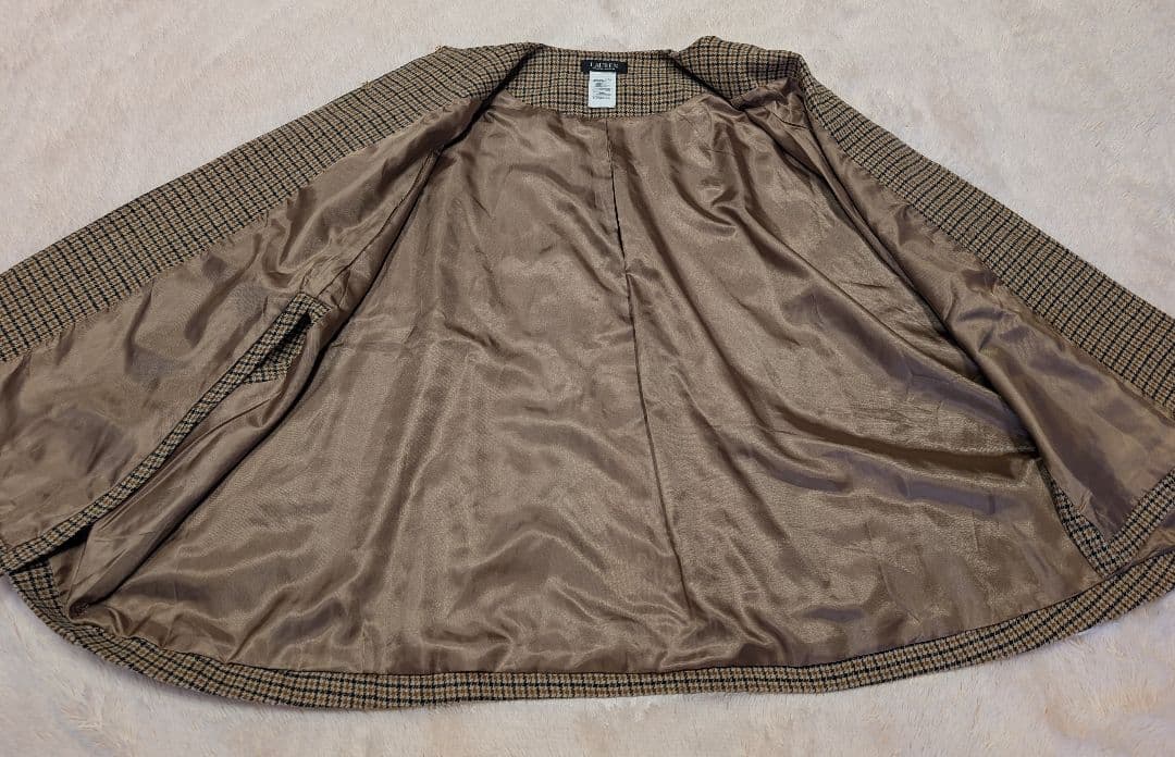 ローレンラルフローレン　ケープコート　ポンチョ　千鳥柄　グレンチェック　金ボタン