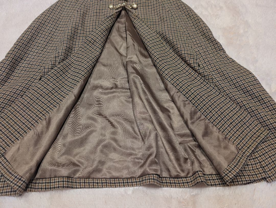 ローレンラルフローレン　ケープコート　ポンチョ　千鳥柄　グレンチェック　金ボタン