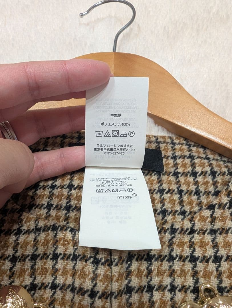 ローレンラルフローレン　ケープコート　ポンチョ　千鳥柄　グレンチェック　金ボタン