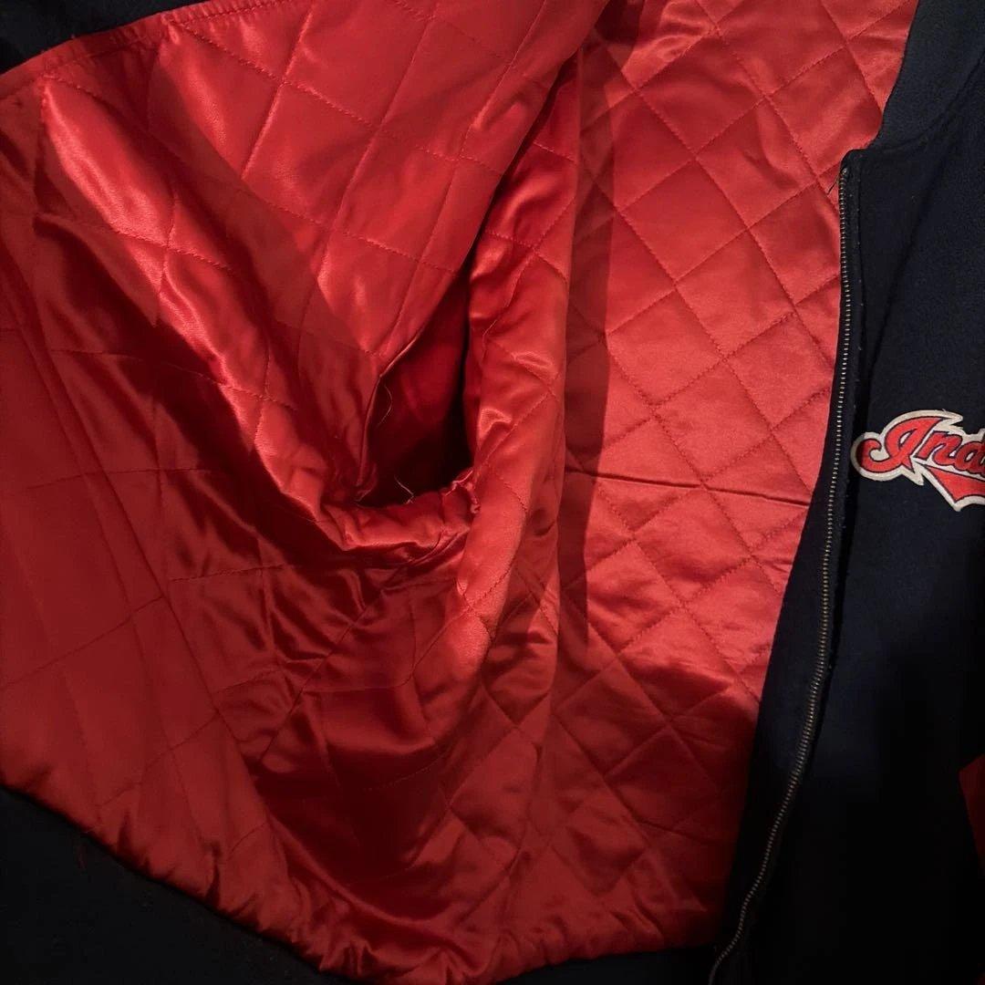 USA製 MLB インディアンス アローレザー 旧ロゴワフー酋長レザースタジャン