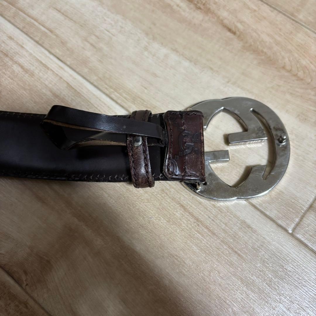 GUCCI ベルト インターロッキング グッチシマ　ダークブラウン レザー
