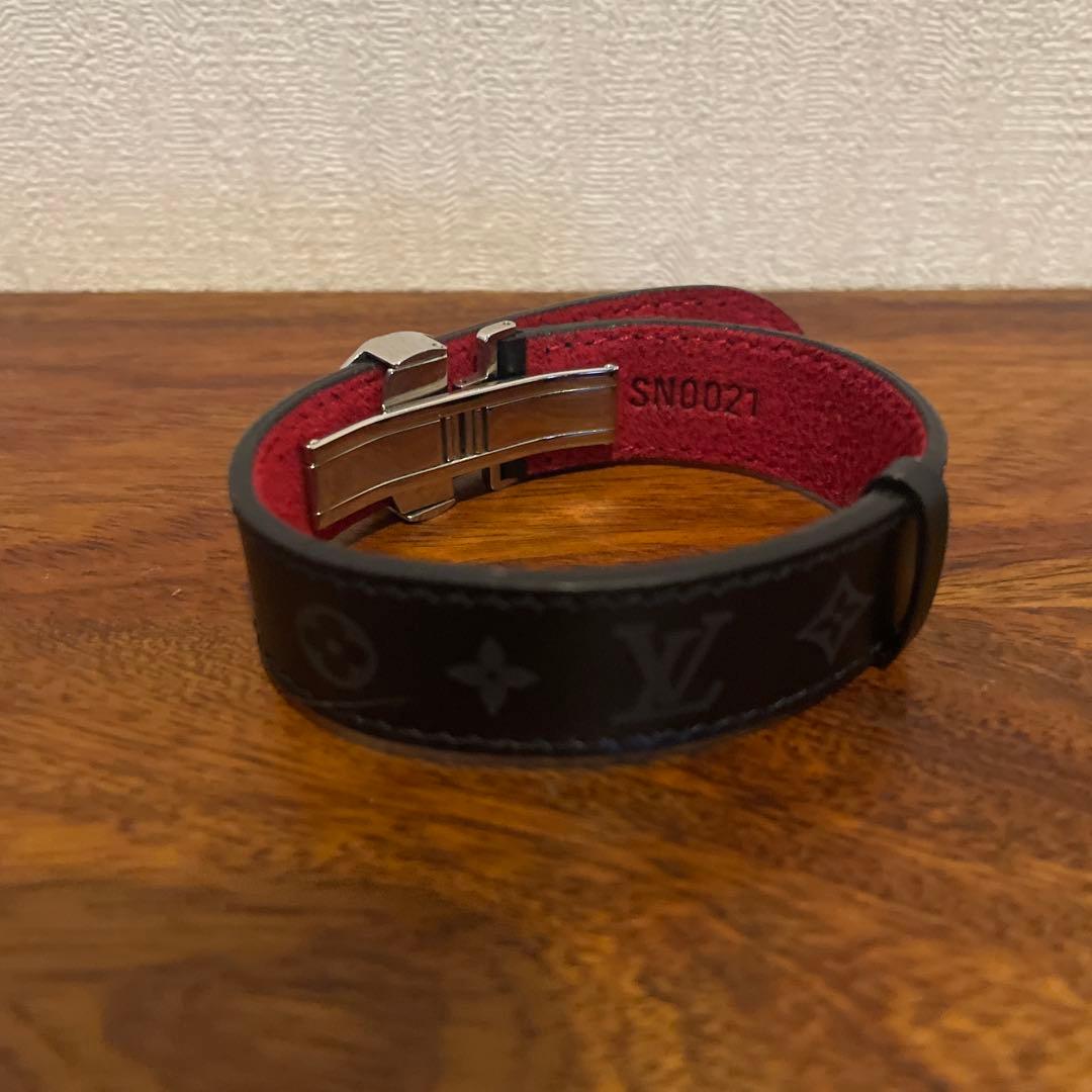 【美品】　ルイヴィトン モノグラム×フラワー　レザーバングル　ブラック