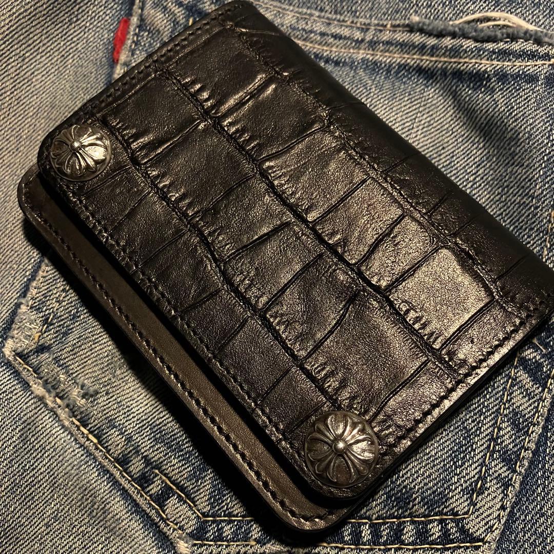 お札が折れない！ミドルトラッカーウォレット クロスボールコンチョ シルバー925