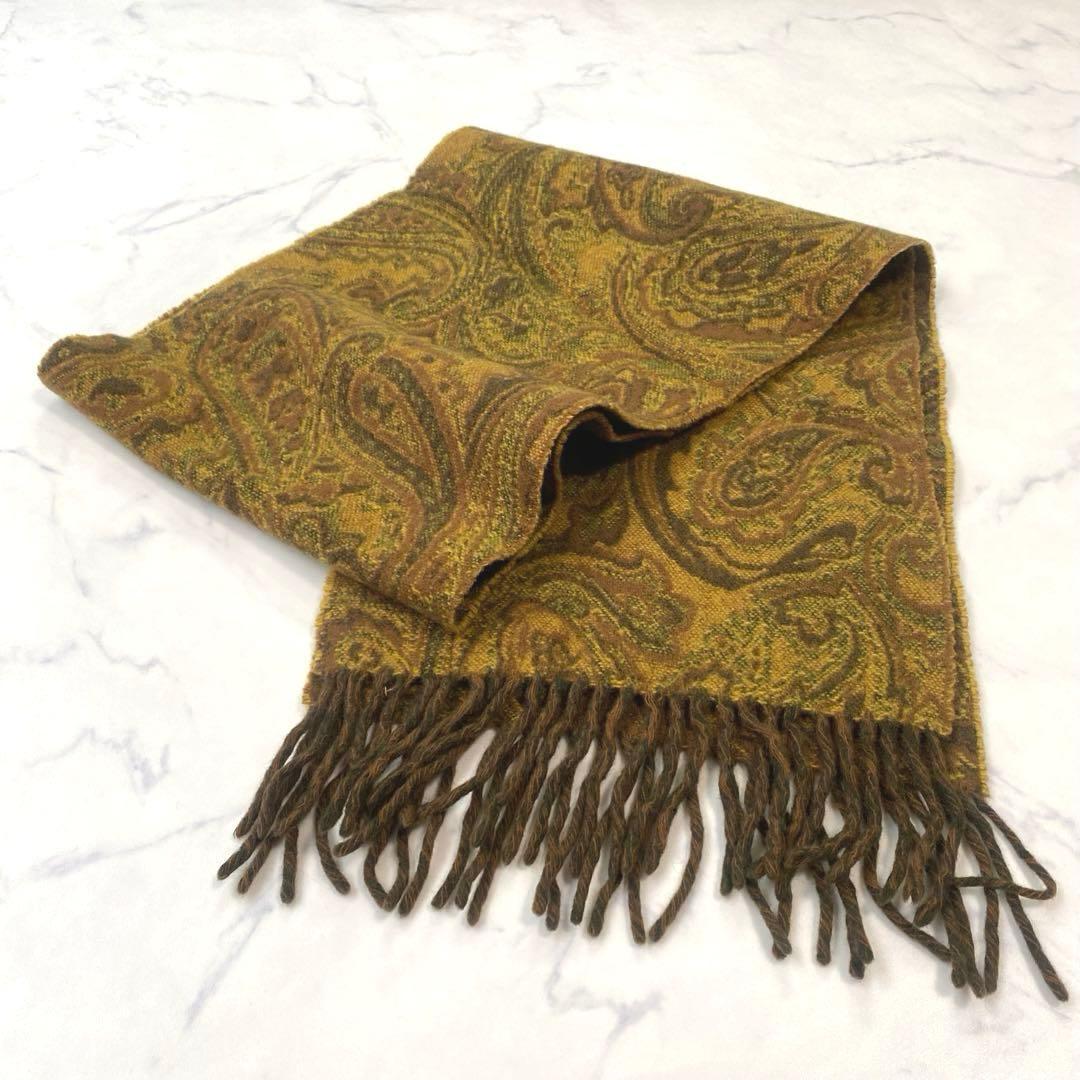 ETRO エトロ ペイズリー柄マフラー キャメルブラウン ランボスウール