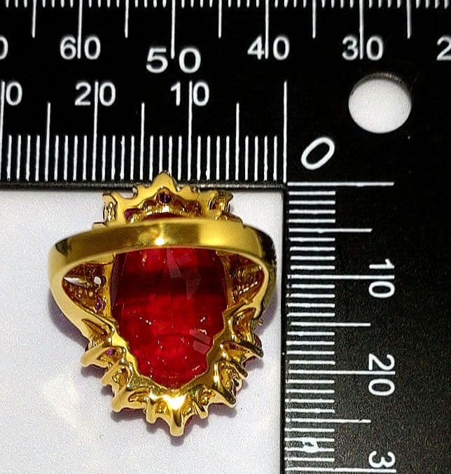 天然ブラッドレッドルビー （24.25Ct）サファイアS925 24k仕上 指輪