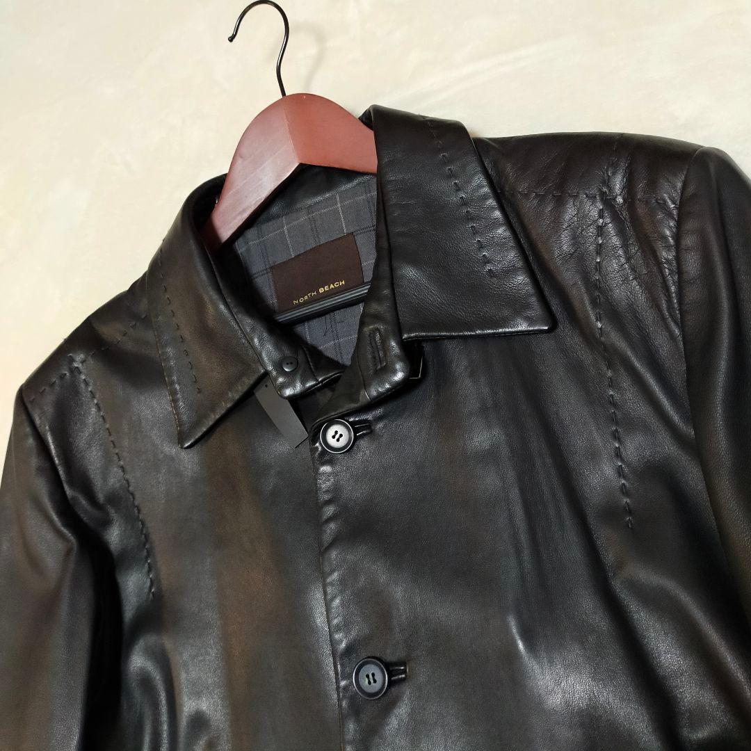 美品　XLサイズ　羊革　オールレザーロングコート　NORTH BEACH