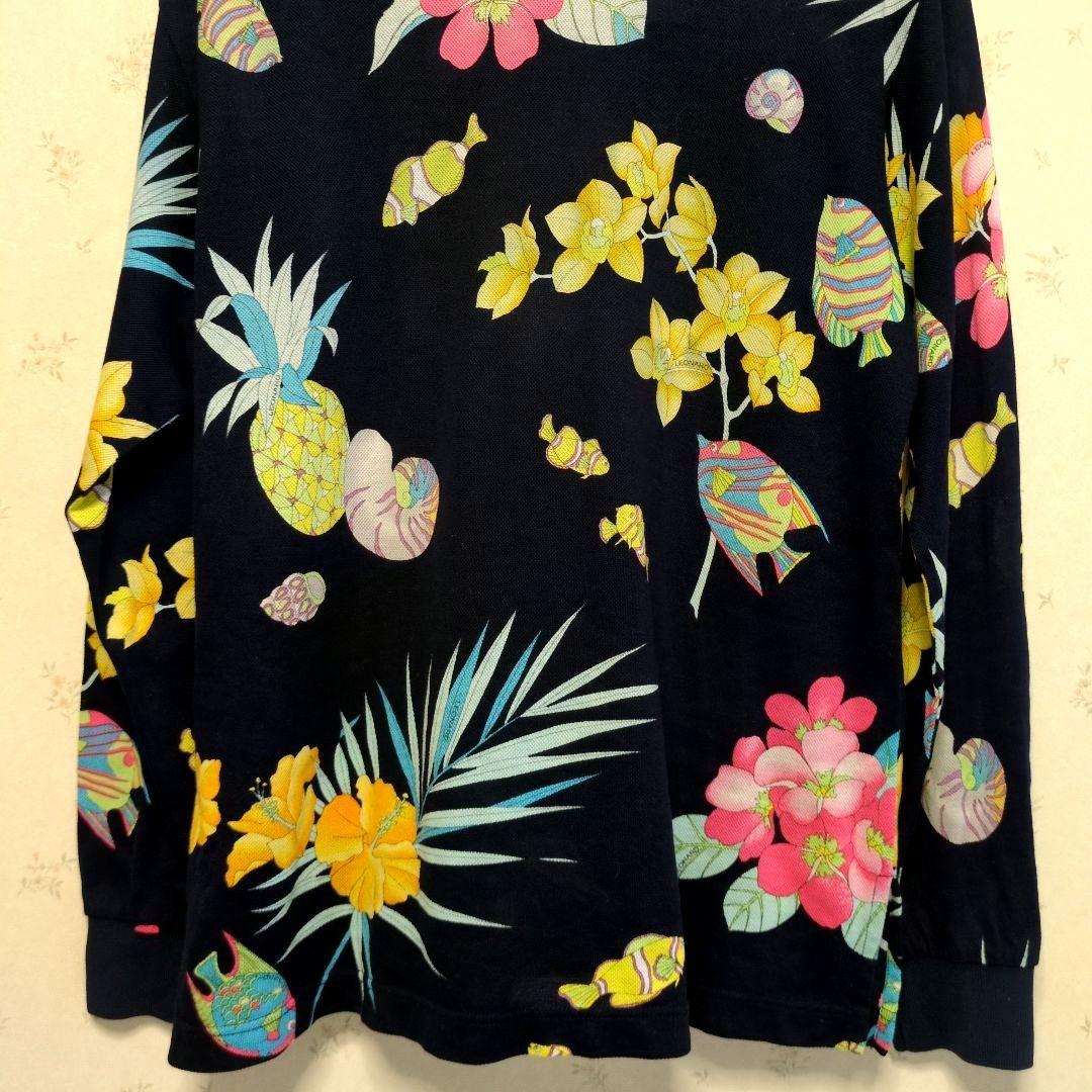 REONARD SPORT レオナール　熱帯魚とシンビジューム 長袖ポロシャツ