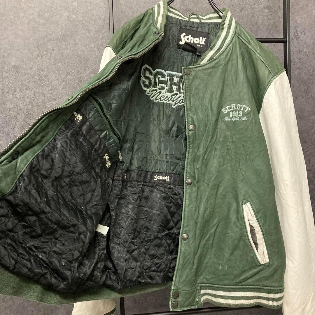 《US古着》ショット レザー スタジャン/レザージャケット 刺繍ロゴ メンズXL