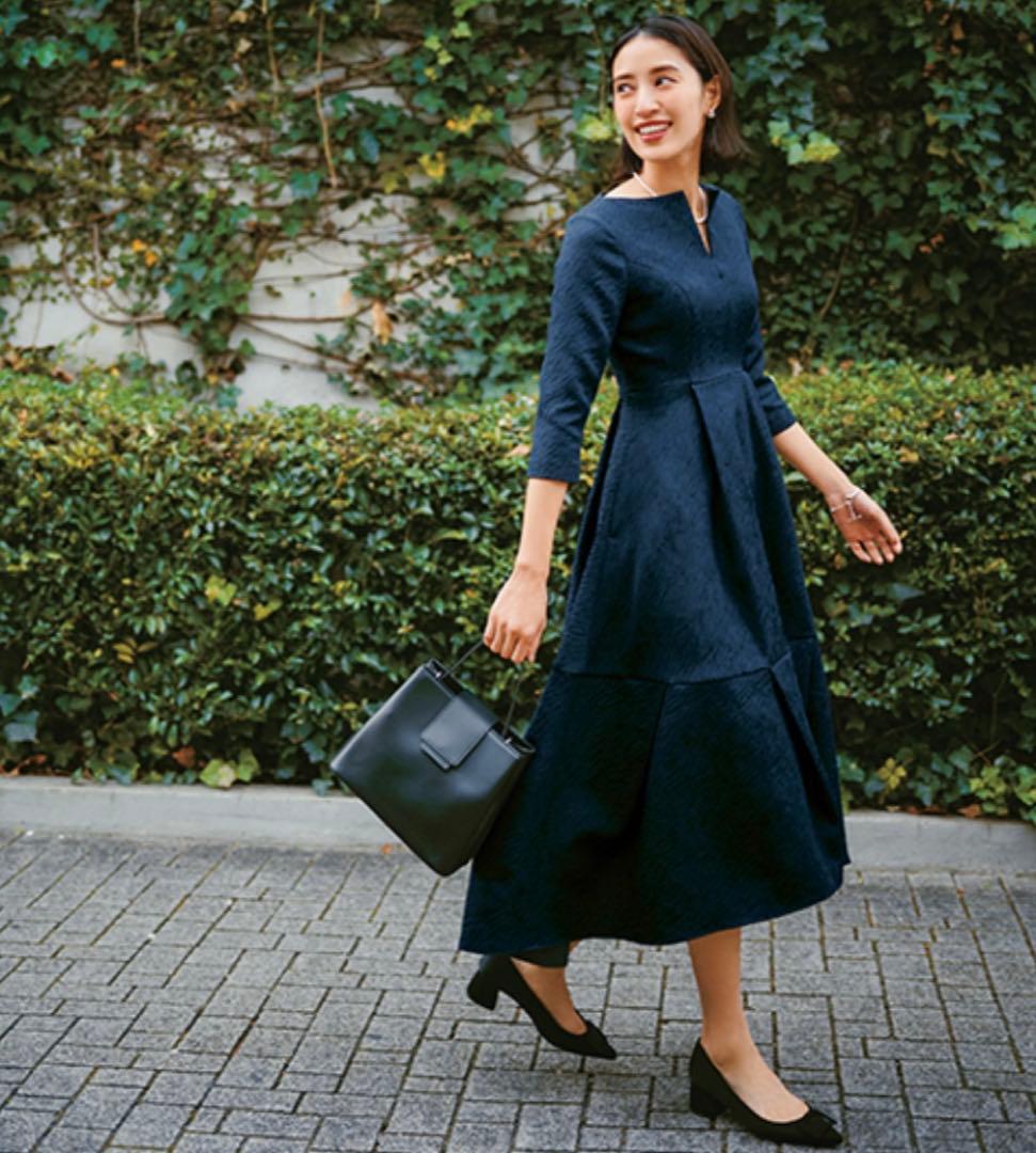 ［L'AUBE BLANC］キーネックジャガードドレス