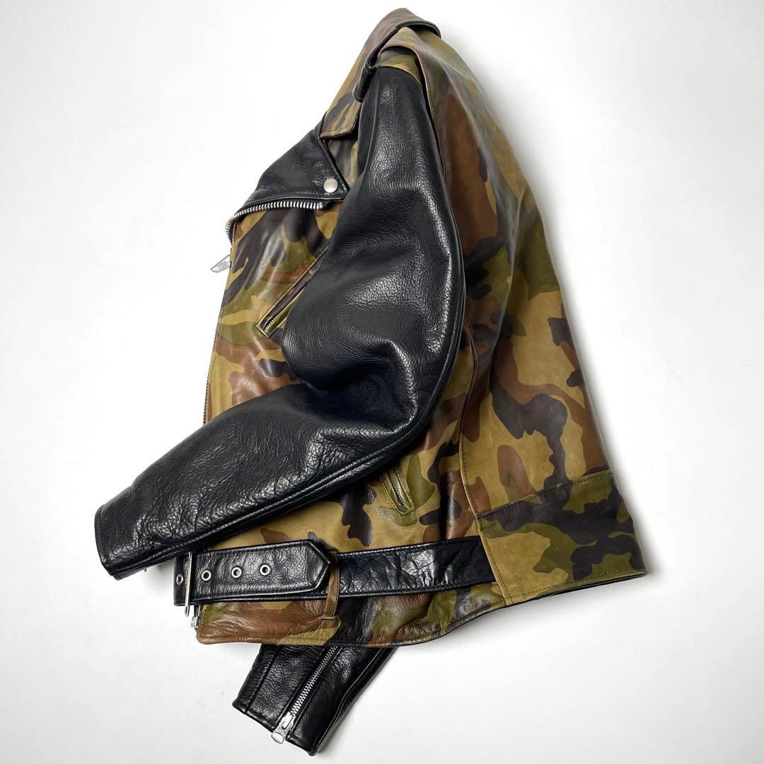 米国製】Schott レザー ライダースジャケット 迷彩 カモフラ 38 牛革
