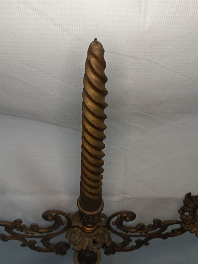 [八6564] 真鍮製　大理石 燭台 キャンドルスタンド