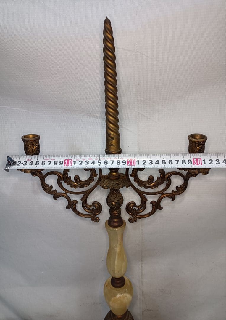 [八6564] 真鍮製　大理石 燭台 キャンドルスタンド